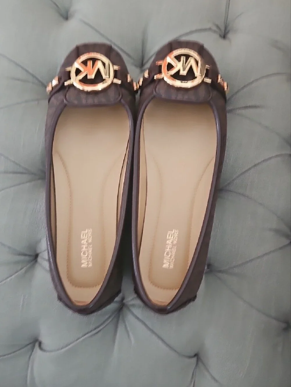 Michael Kors Dark Brown MK Logo Ballet Flats with Gold Hardware